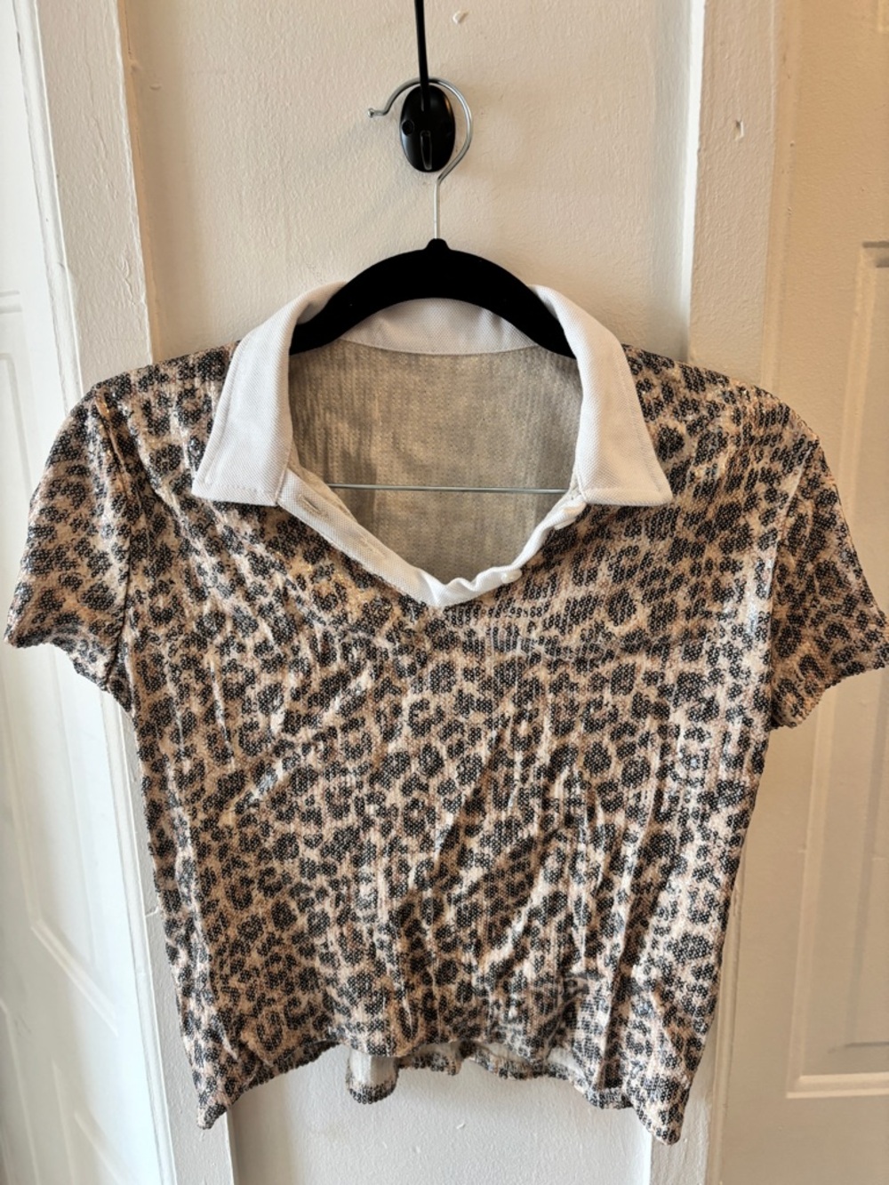 Hand Over Leopard Print Polo Top & Matching Shorts Set